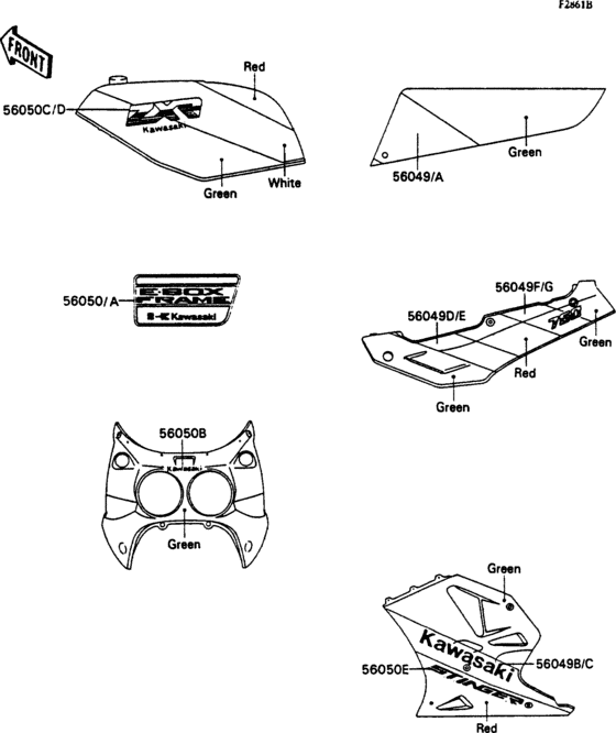 Decals(green/red/white) Kawasaki ZX750 ZX750 ZXR750