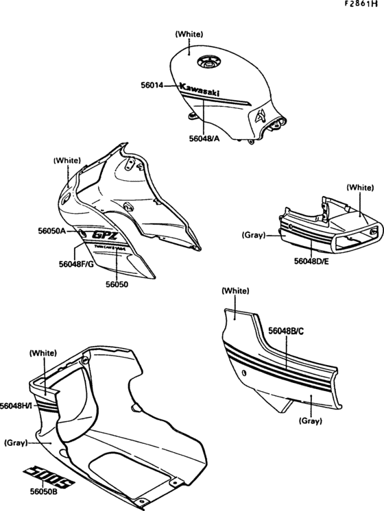 Decal(white/gray)(ex500-b3/b4) Kawasaki EX500 EX500 GPZ500S