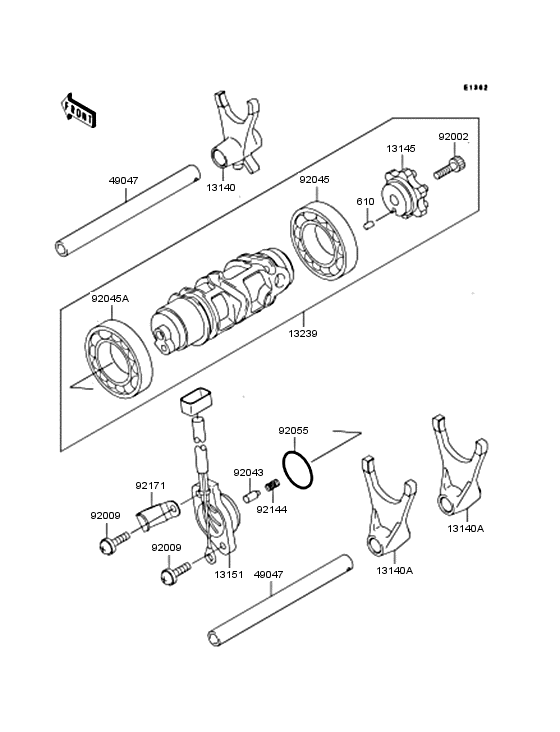 Gear change drum/shift fork Kawasaki ZX1200 ZX1200 Ninja ZX-12R