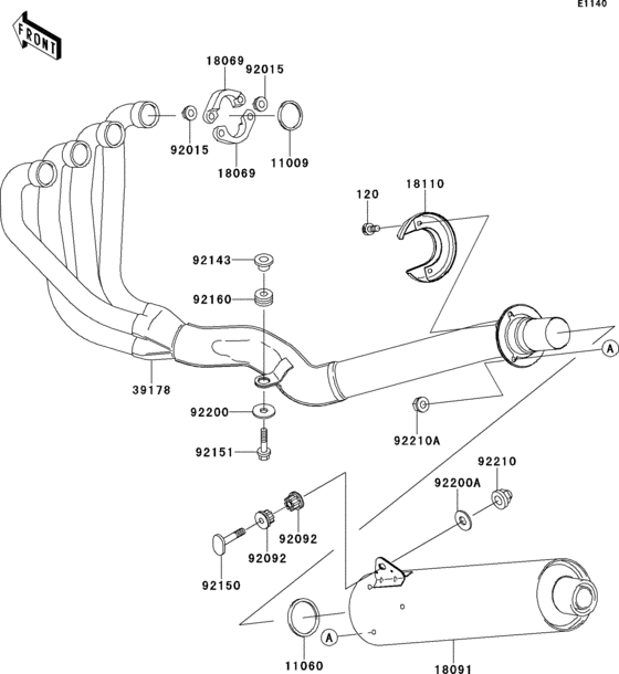 Выхлопная система (s) Kawasaki ZR1200 ZR1200 ZRX1200 Выхлопная система (s) Kawasaki ZR1200 ZR1200 ZRX1200