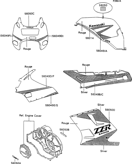 Decal(rouge/silver) Kawasaki ZX1100 ZX1100 ZZ-R1100