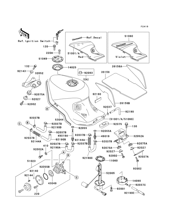 Fuel tank(1/2)(zx1100-d1) Kawasaki ZX1100 ZX1100 Ninja ZX-11