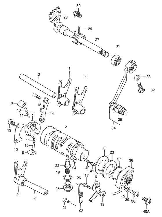 Копирный вал & Вилки & Вал переключения Suzuki GN125 GN125
