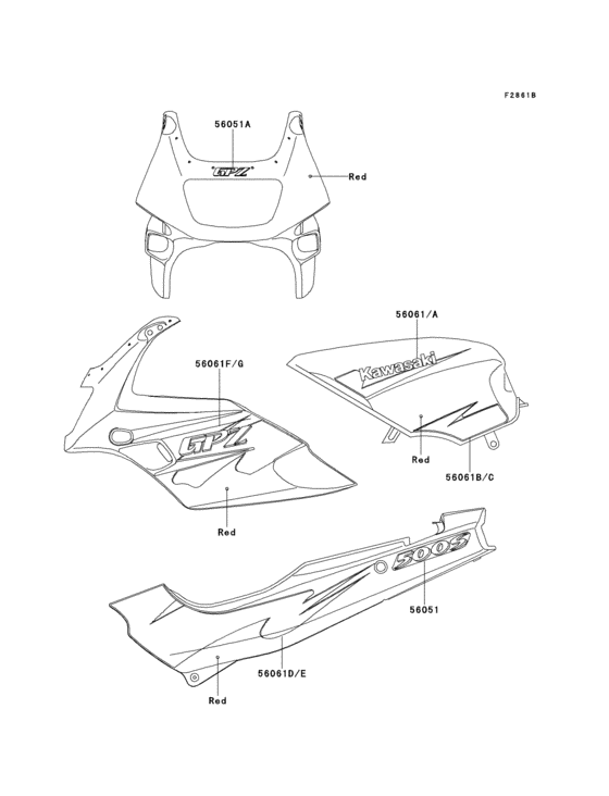 Decals(red)(ex500-d2) Kawasaki EX500 EX500 GPZ500S