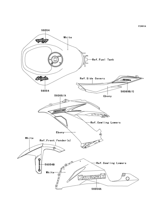 Decals(white)(fdf) Kawasaki ZX636 ZX636 Ninja ZX-6R ABS