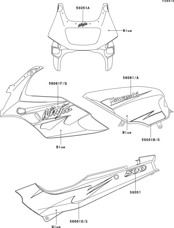 Decals(blue)(ex500-d2) Kawasaki EX500 EX500 Ninja 500