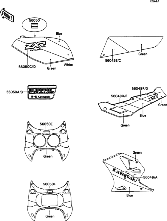 Decals(green/blue/white) Kawasaki ZX750 ZX750 ZXR750