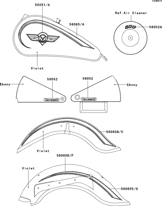 Decals(violet)(vn800-b7) Kawasaki VN800 VN800 Vulcan 800 Classic