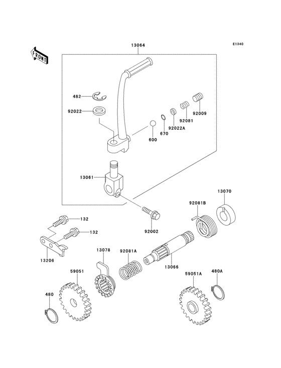 Kickstarter mechanism Kawasaki KX80 KX80 Big Wheel