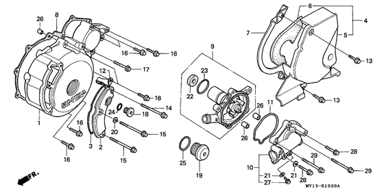 Left crankcase cover/ water pump Honda XRV750 XRV750 Africa Twin
