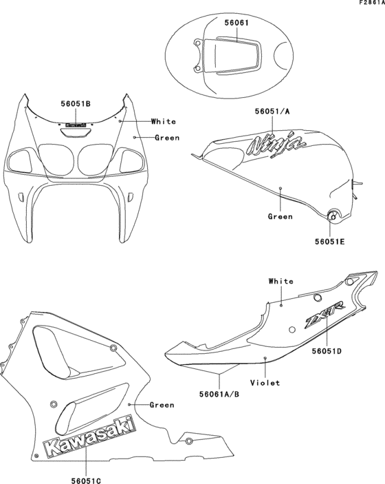 Decals(green)(zx750-p1) Kawasaki ZX750 ZX750 Ninja ZX-7R