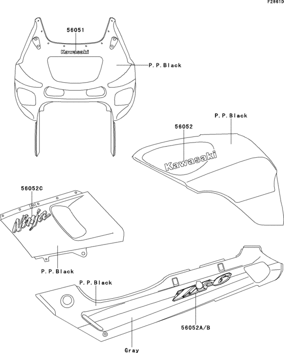 Decals(p.p.black/gray)(zx600-e9) Kawasaki ZX600 ZX600 Ninja ZX-6