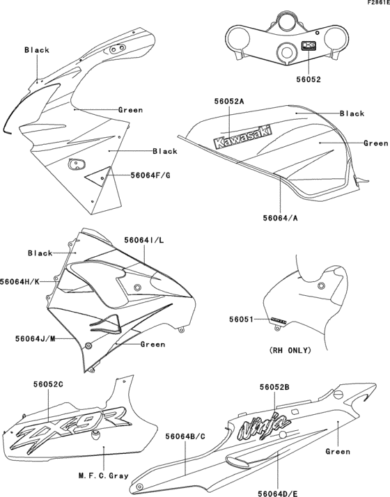 Decals(zx900-e2p)(green/black) Kawasaki ZX900 ZX900 Ninja ZX-9R