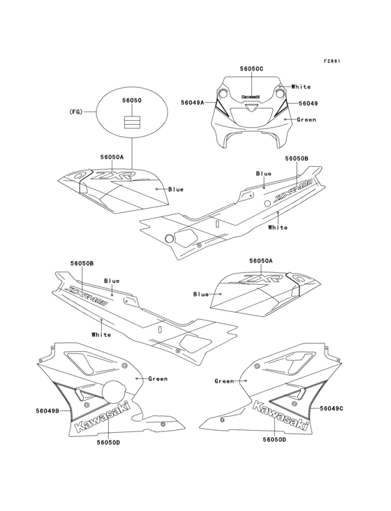 Decal(green/white/blue)(zx400-l1/l2) Kawasaki ZX400 ZX400 ZXR400
