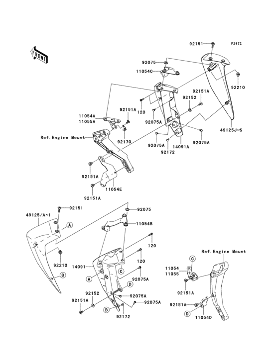 Нижний обтекатель Kawasaki ZR750 ZR750 Z750 ABS