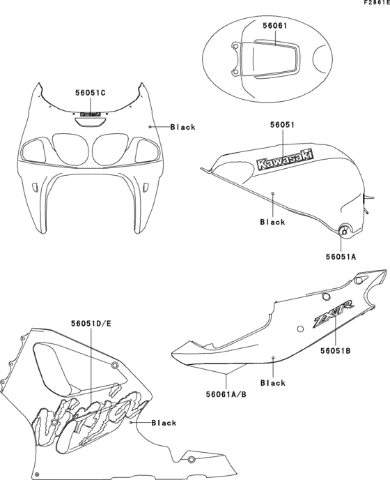 Decals(black)(zx750-p3) Kawasaki ZX750 ZX750 Ninja ZX-7R