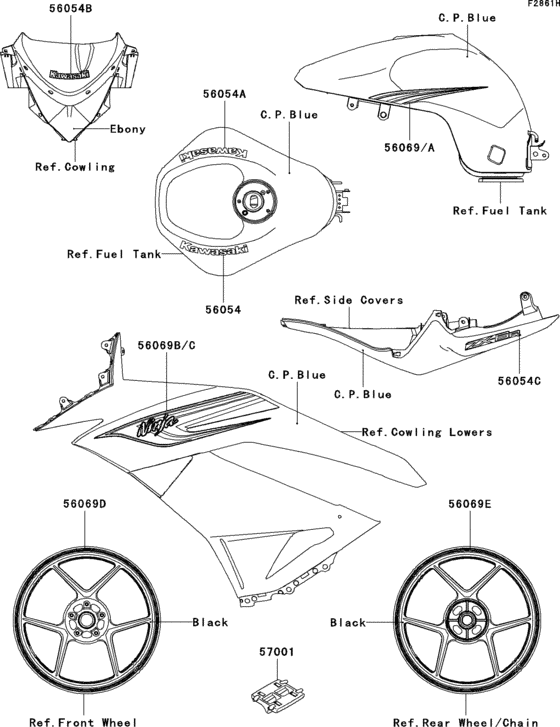 Decals(c.p.blue)(rbf)(ca,us) Kawasaki ZX600 ZX600 Ninja ZX-6R