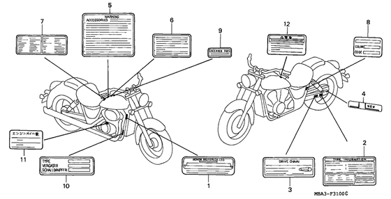 Информационные наклейки Honda VT750 VT750C2 Shadow A.C.E.