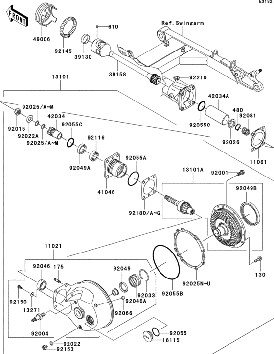 Drive shaft/final gear(1/2) Kawasaki VN1600 VN1600 Vulcan 1600 Mean Streak