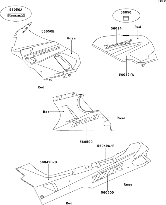 Decal(red/rose) Kawasaki ZX600 ZX600 ZZ-R600