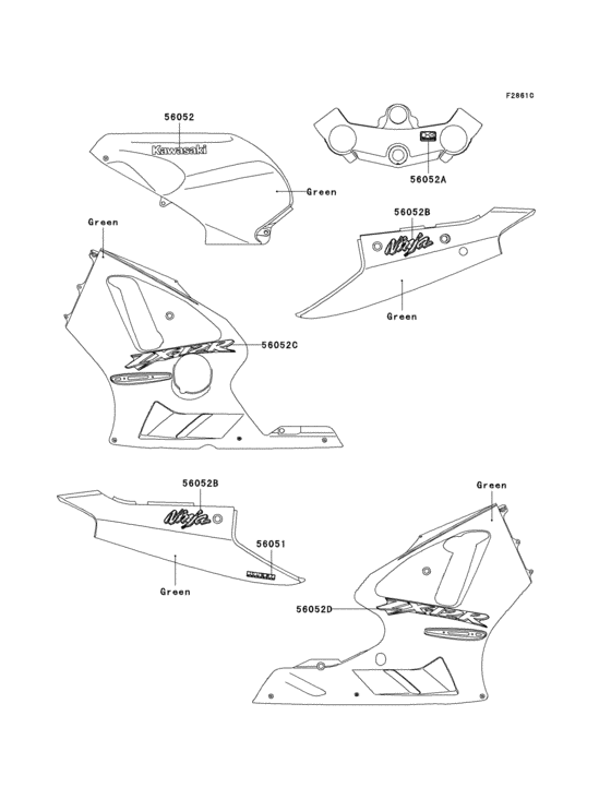 Decals(green)(b2h) Kawasaki ZX1200 ZX1200 Ninja ZX-12R
