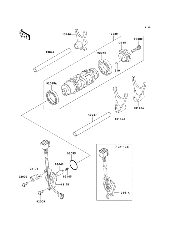 Gear change drum/shift fork(s) Kawasaki ZX1200 ZX1200 Ninja ZX-12R